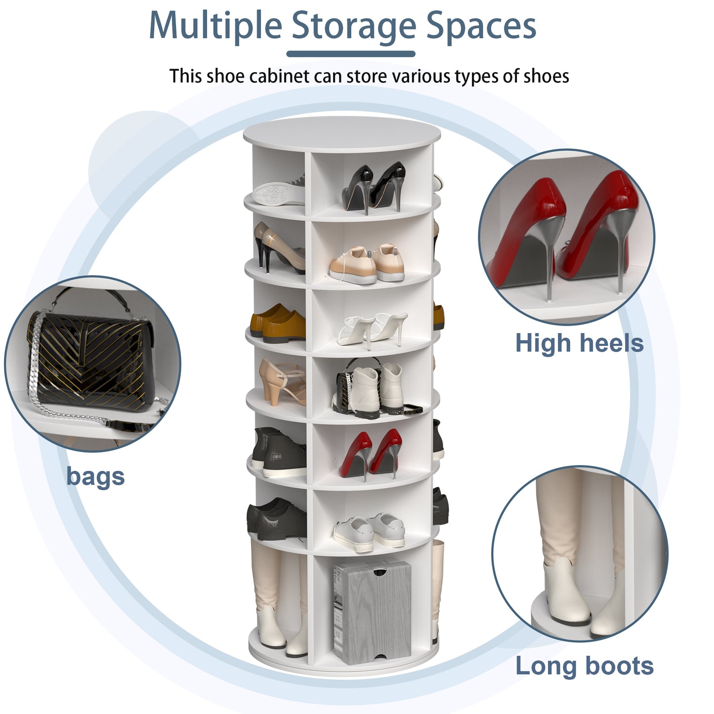 Rotating Shoe Rack Tower, 7-Tier Spinning Shoe Rack, Free Standing 360° Revolving Shoe Organizer, Fits 28 Pairs of Shoes (White)