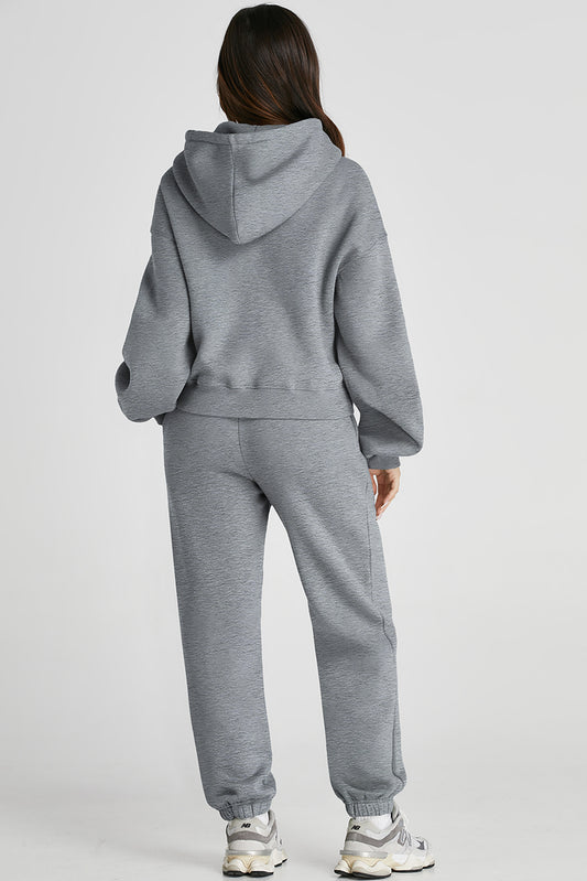 Gray Solid Drop Shoulder Hoodie and Jogger Set