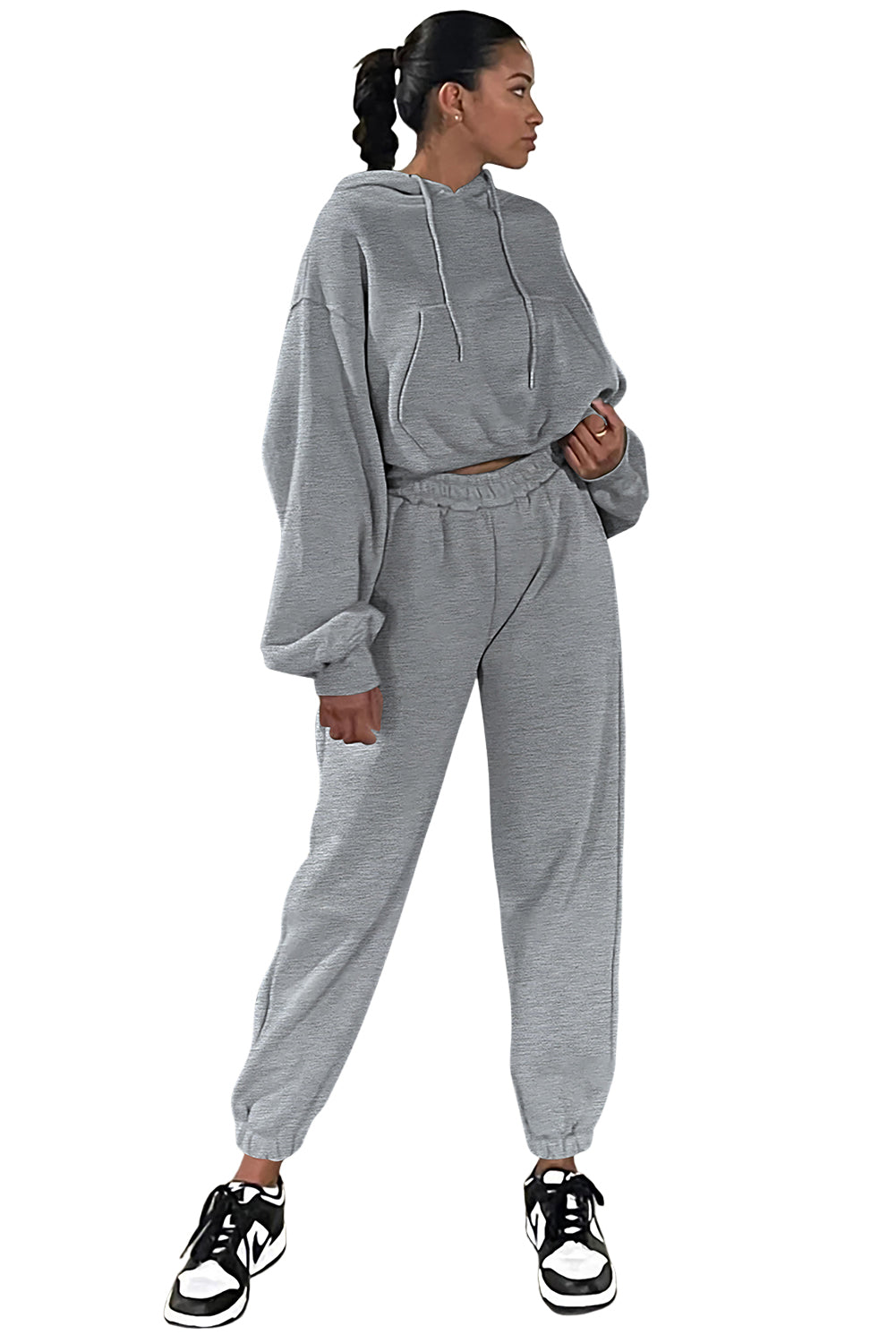 Gray Solid Drop Shoulder Hoodie and Jogger Set