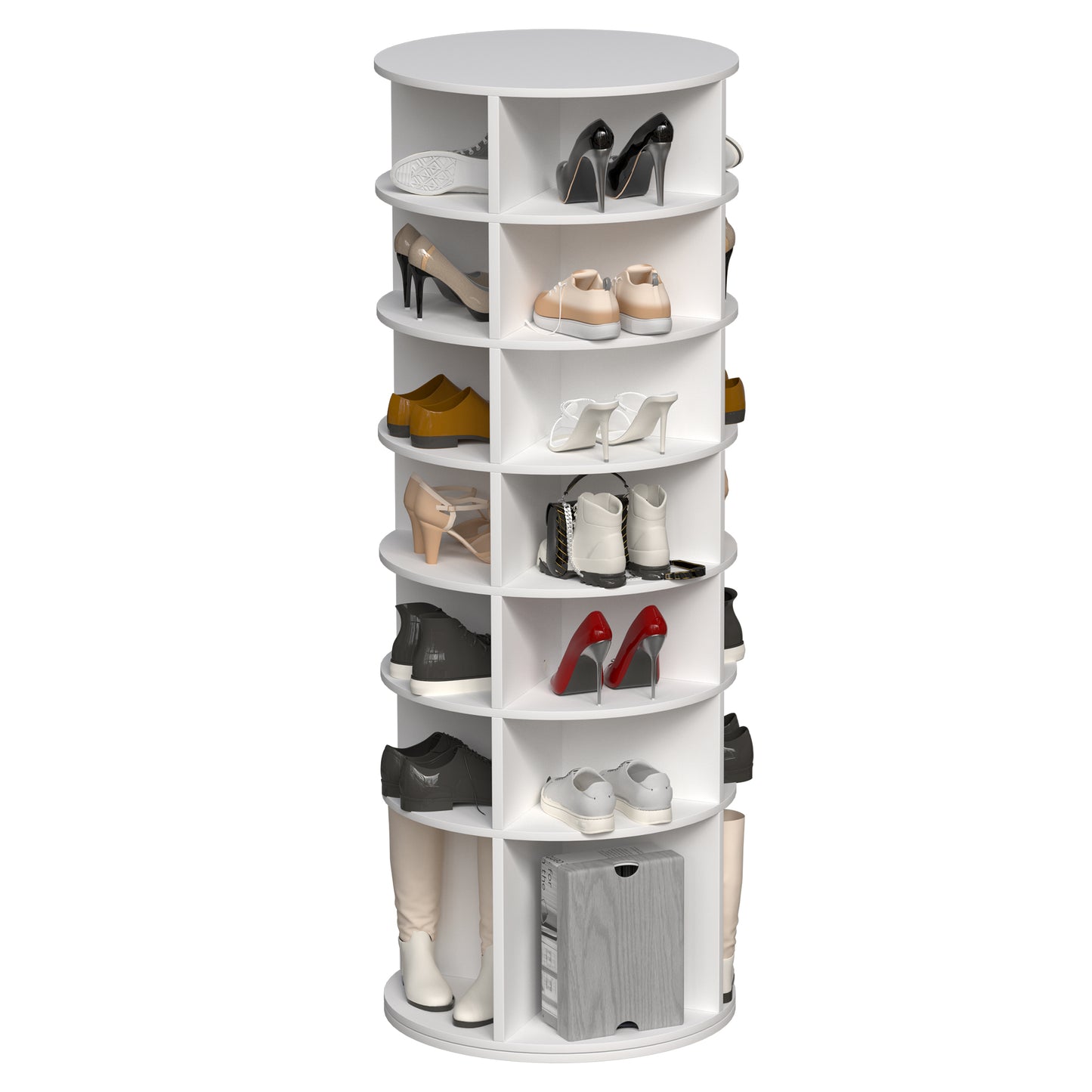 Rotating Shoe Rack Tower, 7-Tier Spinning Shoe Rack, Free Standing 360° Revolving Shoe Organizer, Fits 28 Pairs of Shoes (White)