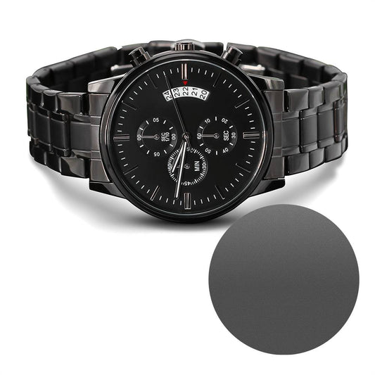 Engraved Design Black Chronograph Watch