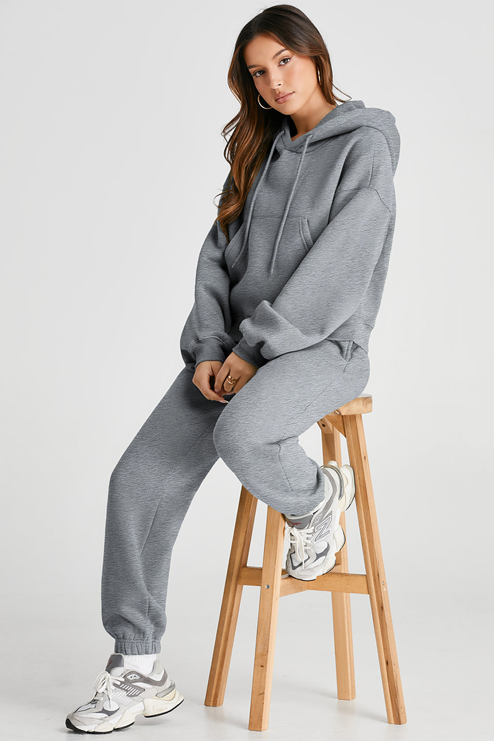 Gray Solid Drop Shoulder Hoodie and Jogger Set